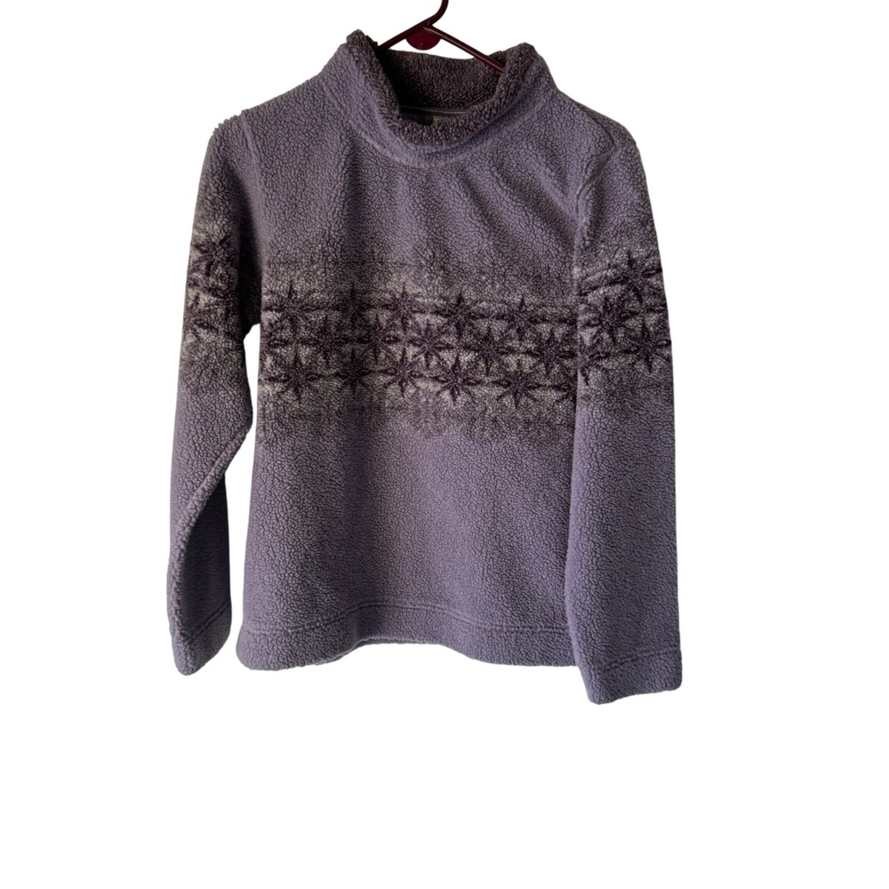 Cabelas Fleece Pullover Vintage S/P Purple Lavender Star Print Mock Neck Sweater